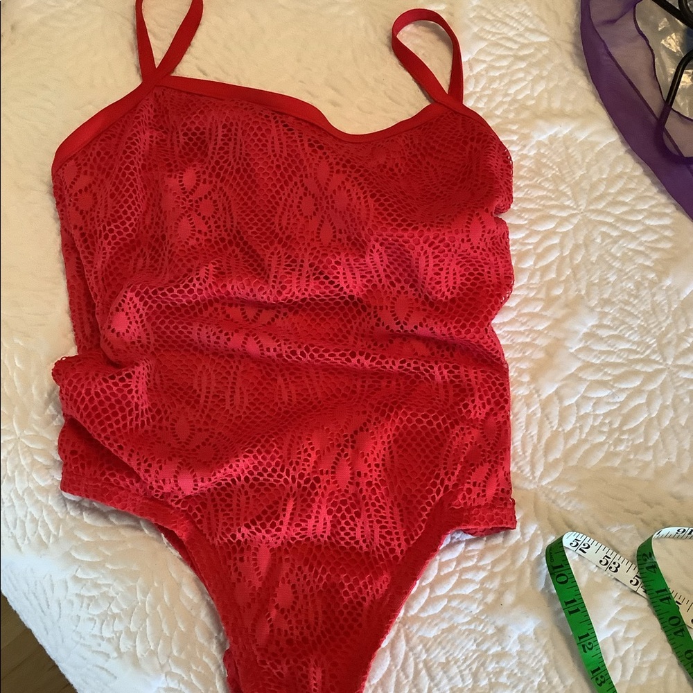 Sun and sand Red one piece bathing suit